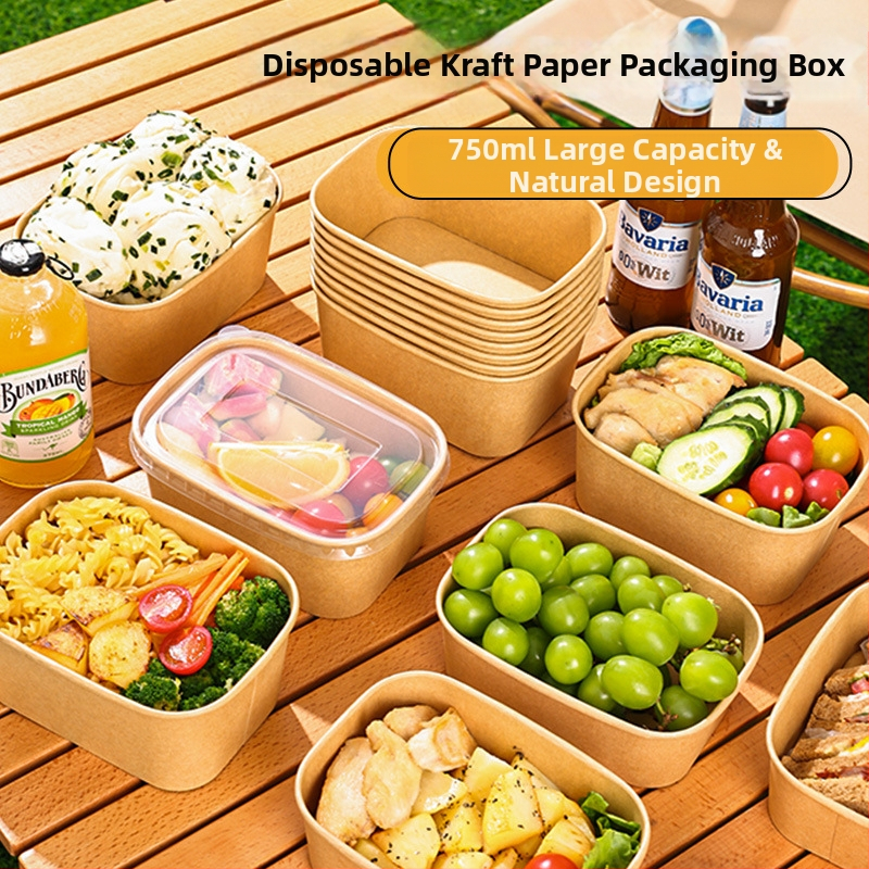 Jednorazová misa z kraftového papiera so zaobleným viečkom – objem 750 ml, bežná hrúbka, nebiodegradovateľná