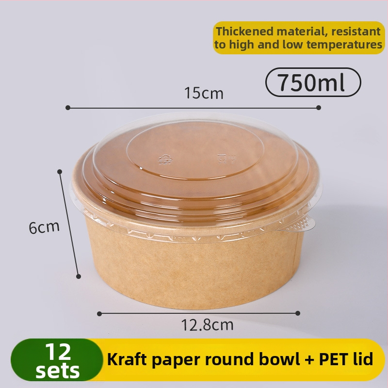 Jednorazová misa z kraftového papiera so zaobleným viečkom – objem 750 ml, bežná hrúbka, nebiodegradovateľná