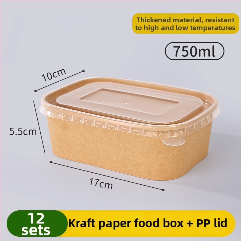 Jednorazová misa z kraftového papiera so zaobleným viečkom – objem 750 ml, bežná hrúbka, nebiodegradovateľná