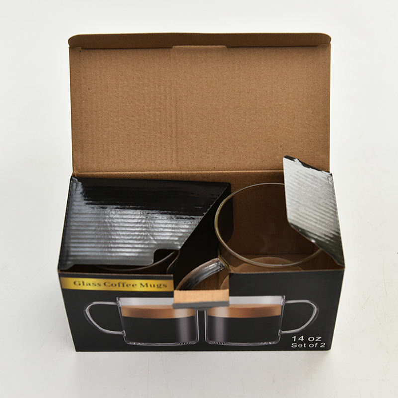 Комплект стъклени чаши за кафе, термоустойчиви, с дръжка, цилиндрични