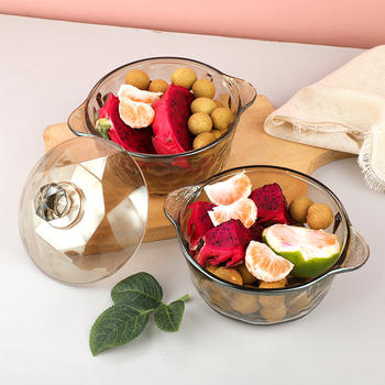 Vas de sticlă cu capac, cu mânere duble, potrivit pentru cuptor cu microunde, stil nordic minimalist, suprafață electroplată.