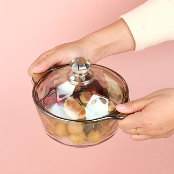 Vas de sticlă cu capac, cu mânere duble, potrivit pentru cuptor cu microunde, stil nordic minimalist, suprafață electroplată.