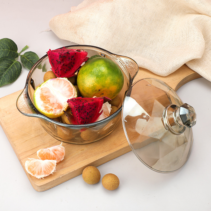 Vas de sticlă cu capac, cu mânere duble, potrivit pentru cuptor cu microunde, stil nordic minimalist, suprafață electroplată.