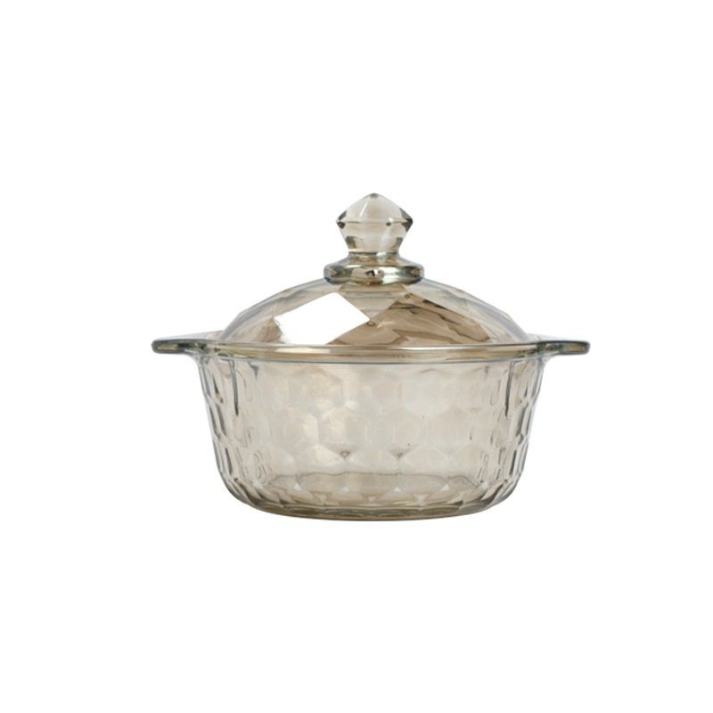 Vas de sticlă cu capac, cu mânere duble, potrivit pentru cuptor cu microunde, stil nordic minimalist, suprafață electroplată.