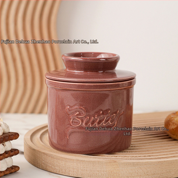 Keramická nádoba na maslo s viečkom, reliéfny dizajn, glazúra vypaľovaná v peci, objem 0,4–2 l