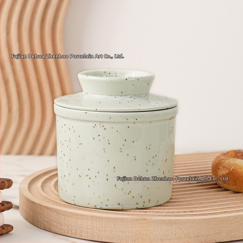 Keramická nádoba na maslo s viečkom, reliéfny dizajn, glazúra vypaľovaná v peci, objem 0,4–2 l