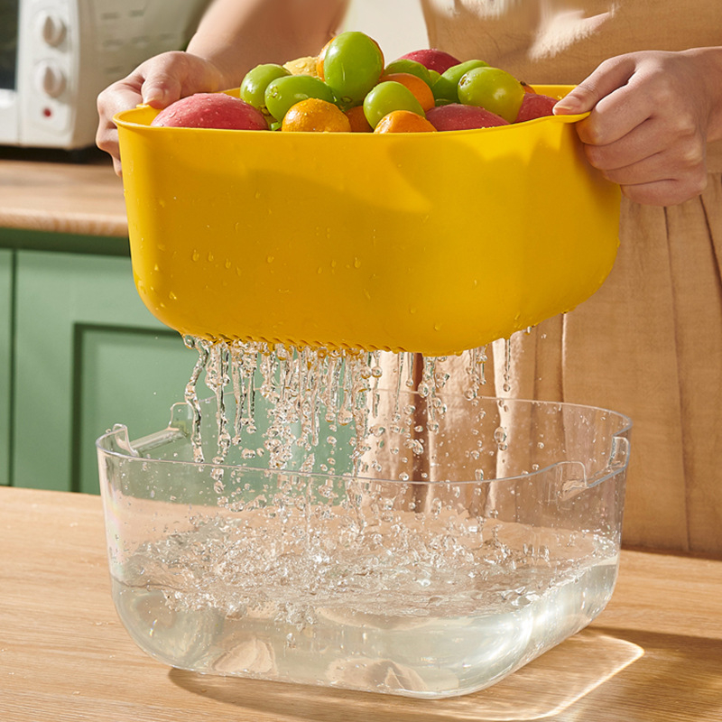 Кошница за измиване на зеленчуци и плодове с дренаж, скандинавски прост стил, пластмасова, зимно издание 2020, висококачествен продукт