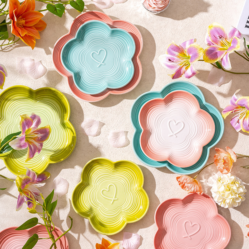 ZEYE farfurie ceramică cu gradient sub glazură și motiv floare de prune — stil simplu, farfurie pentru desert/fructe