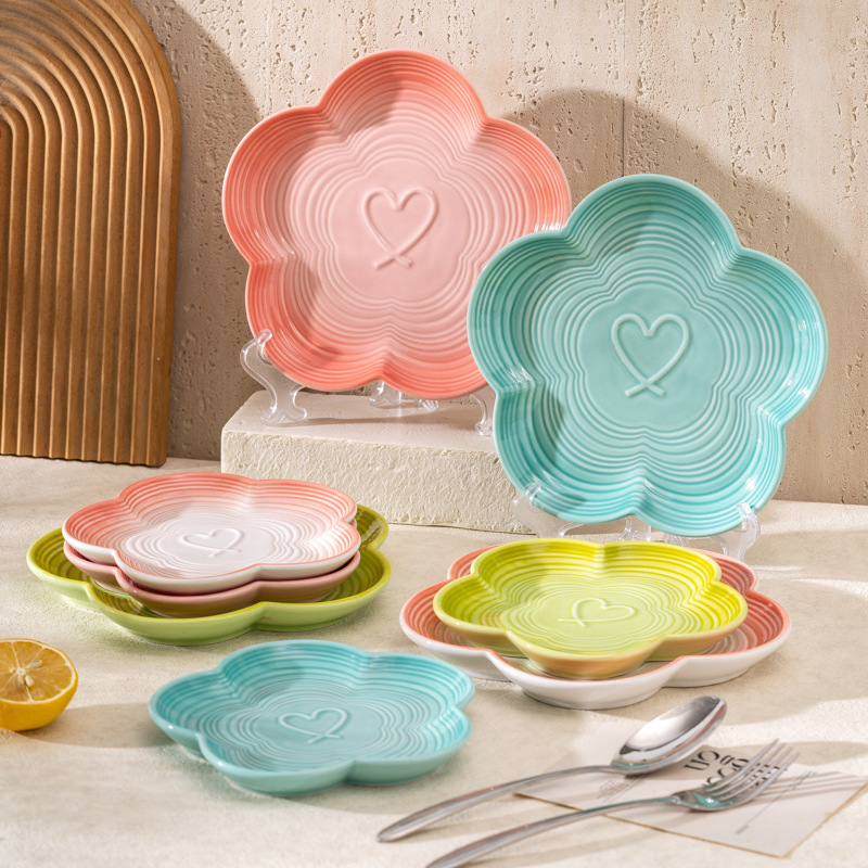 ZEYE farfurie ceramică cu gradient sub glazură și motiv floare de prune — stil simplu, farfurie pentru desert/fructe