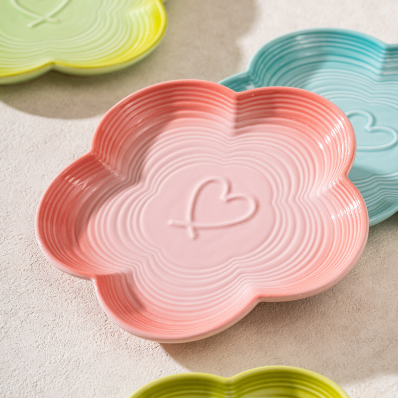 ZEYE farfurie ceramică cu gradient sub glazură și motiv floare de prune — stil simplu, farfurie pentru desert/fructe