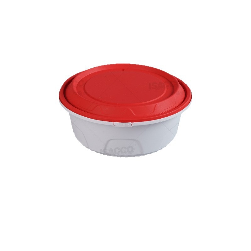 Isacco jednokratna plastična kutija za obrok, okrugla s poklopcem, prehrambena plastika, mikrovalna sigurna, s kopčom protiv krađe, 1080/1280/1580 ml