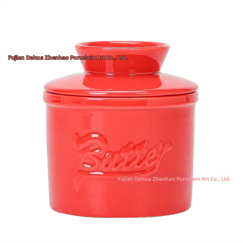 Keramická nádoba na maslo s vekom, reliéfny dizajn, moderný minimalistický štýl, tlač loga, prispôsobenie, možnosť vlastnej značky, prvotriedna kvalita.