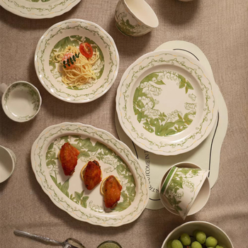 Bol ceramic pentru servire, model floral, formă circulară, stil minimalist modern, compatibil cu cuptorul cu microunde