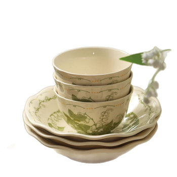 Bol ceramic pentru servire, model floral, formă circulară, stil minimalist modern, compatibil cu cuptorul cu microunde