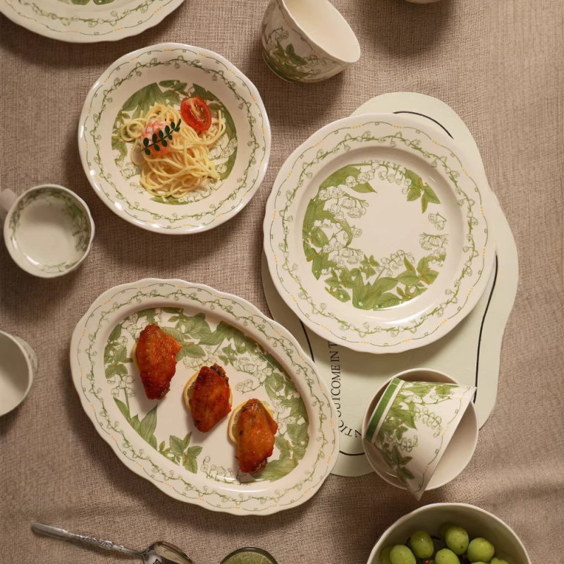 Bol ceramic pentru servire, model floral, formă circulară, stil minimalist modern, compatibil cu cuptorul cu microunde