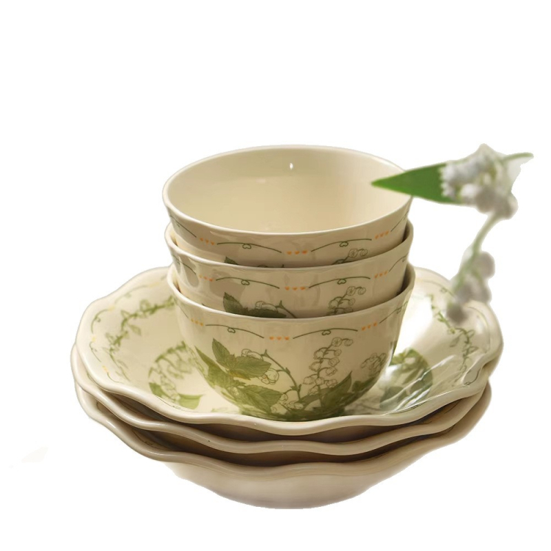 Bol ceramic pentru servire, model floral, formă circulară, stil minimalist modern, compatibil cu cuptorul cu microunde