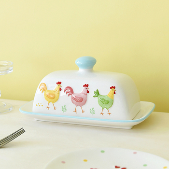 Керамичен масленник и кутия за сирене, ягодова сервировка със съдове за хранене (чинии и чаши) и десертна чиния – модел w251044, BONWILL, керамика, персонализация налична, печат на лого възможен