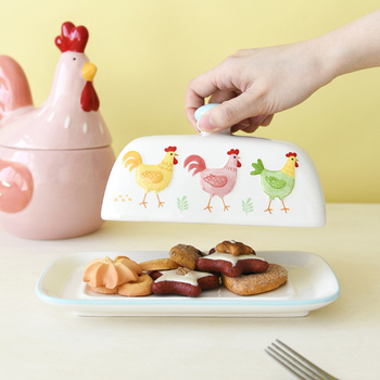 Керамичен масленник и кутия за сирене, ягодова сервировка със съдове за хранене (чинии и чаши) и десертна чиния – модел w251044, BONWILL, керамика, персонализация налична, печат на лого възможен