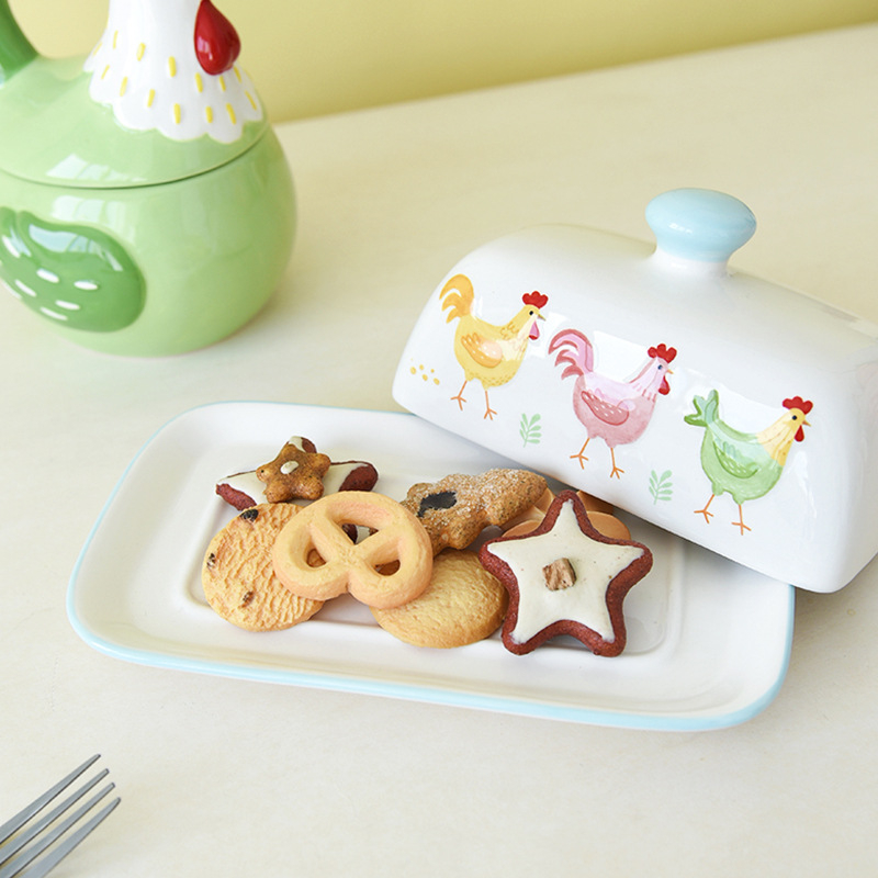 Керамичен масленник и кутия за сирене, ягодова сервировка със съдове за хранене (чинии и чаши) и десертна чиния – модел w251044, BONWILL, керамика, персонализация налична, печат на лого възможен