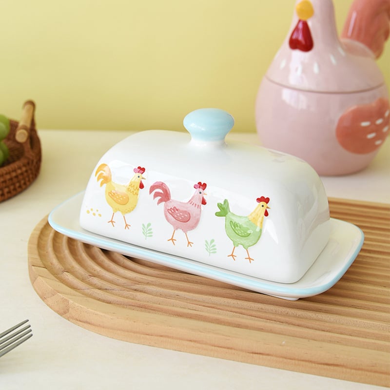 Керамичен масленник и кутия за сирене, ягодова сервировка със съдове за хранене (чинии и чаши) и десертна чиния – модел w251044, BONWILL, керамика, персонализация налична, печат на лого възможен