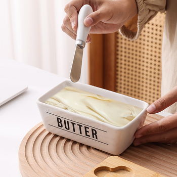 Керамичен буркан за масло със капак за кухненско съхранение, европейски стил; форми: кръгла и правоъгълна; материал: керамика; запечатано; персонализиране