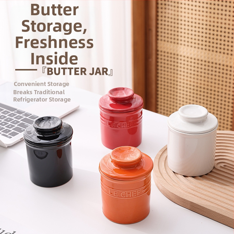 Keramický uzavretý pohár na maslo s viečkom, európsky štýl domácej kuchyne; tvary: kruhový a obdĺžnikový; materiál: keramika; uzavreté; prispôsobiteľné