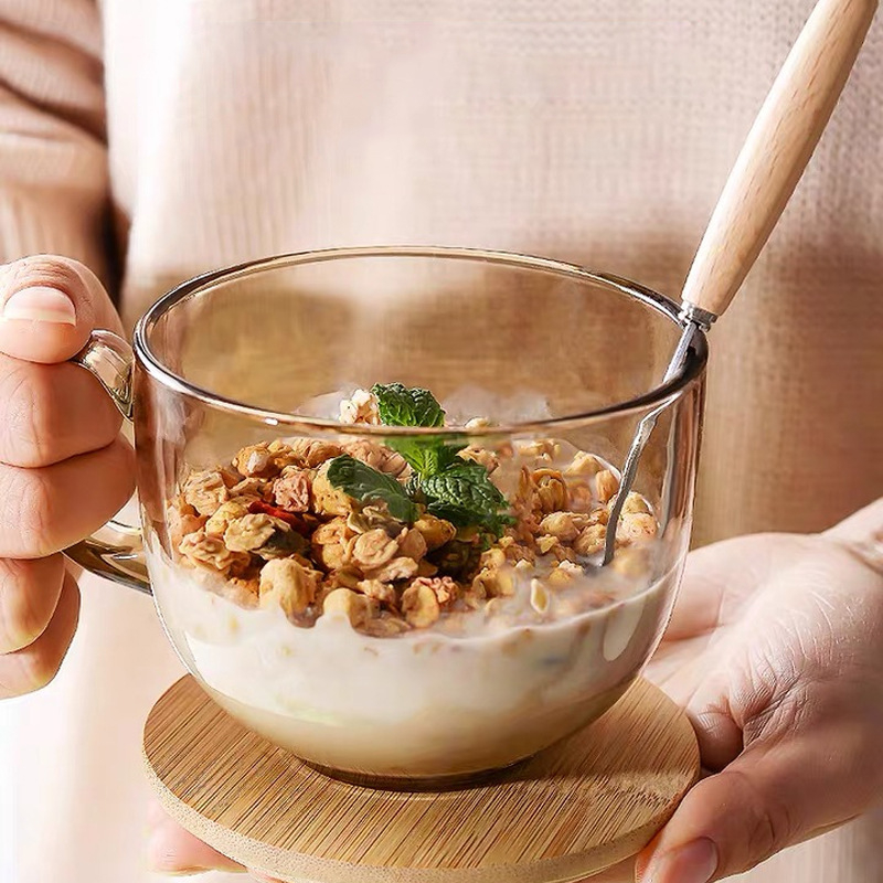 Стъклена чаша за закуска с дръжка, скандинавски стил, чаша за овесени ядки