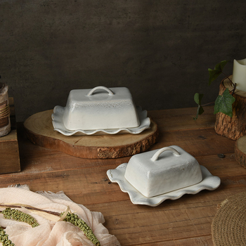 Керамична чиния за масло с капак, нордичен нерегулярен стил, възможност за печат на лого