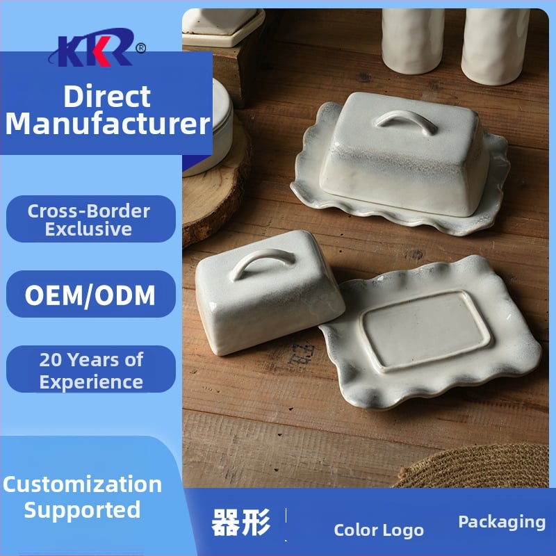 Keramická miska na maslo so viečkom, severský nepravidelný štýl, tlač loga na požiadanie