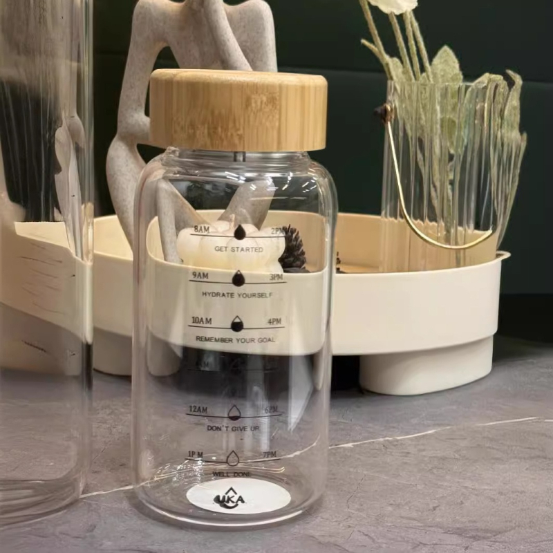 Чаша за чай от високо боросиликатно стъкло, голям капацитет за пътуване, с бамбуков капак и цедка, херметично уплътнение и термоустойчивост.