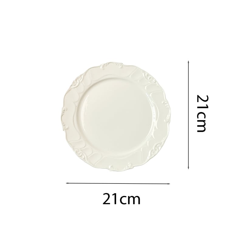 Keramički plosnati tanjur, retro stil laganog luksuza, kružni oblik, pogodan za mikrovalnu pećnicu, monokromatski uzorak