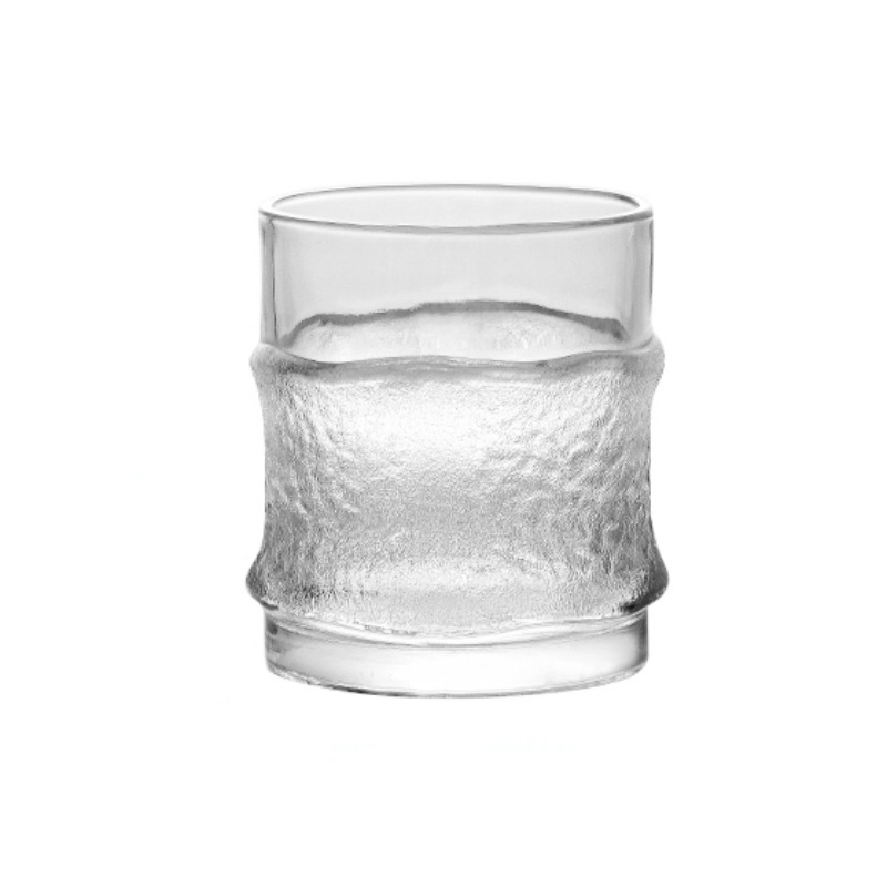 Японски стил стъклена чаша за ледени напитки, кръгла форма, единична стена, обикновено стъкло, отпечатано лого OK, кафе употреба