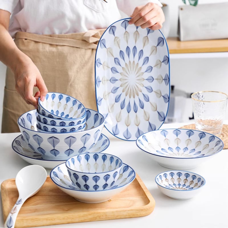 Японски стил керамични съдове за хранене: оризова купа, купа за удон и чиния за риба; керамика, стил лайт лукс ретро, персонализиране по поръчка, различни капацитети