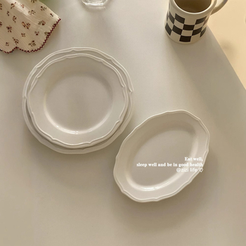 Keramički tanjur s reljefnim rubom i čipkastim obrubom, nordijski stil, za zapadnu kuhinju (Materijal: Keramika; Stil: Nordic; Mikrovalna: Kompatibilna; Ispis logotipa: Moguće; Prilagodba: Moguće)