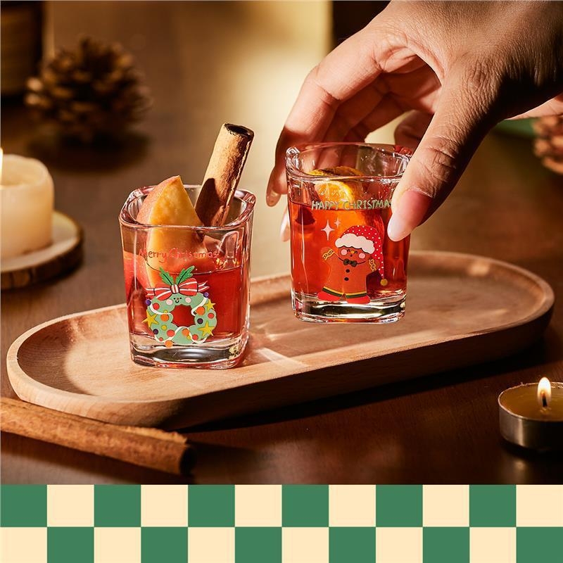 Стъклена чаша за дома - ръчно духана, кръгла, модерен минимализъм - самостоятелна чаша, Коледа