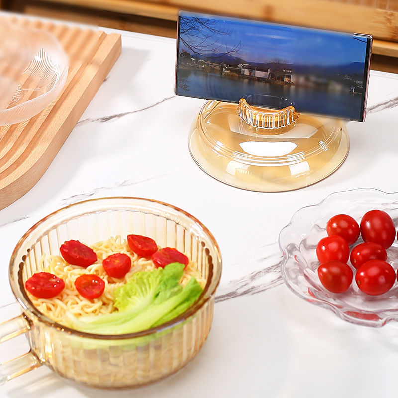 Γυάλινο μπολ για Instant Noodles με λαβή, αντι-κάψιμο, κατάλληλο για φούρνο μικροκυμάτων, με καπάκι, μεγάλης χωρητικότητας