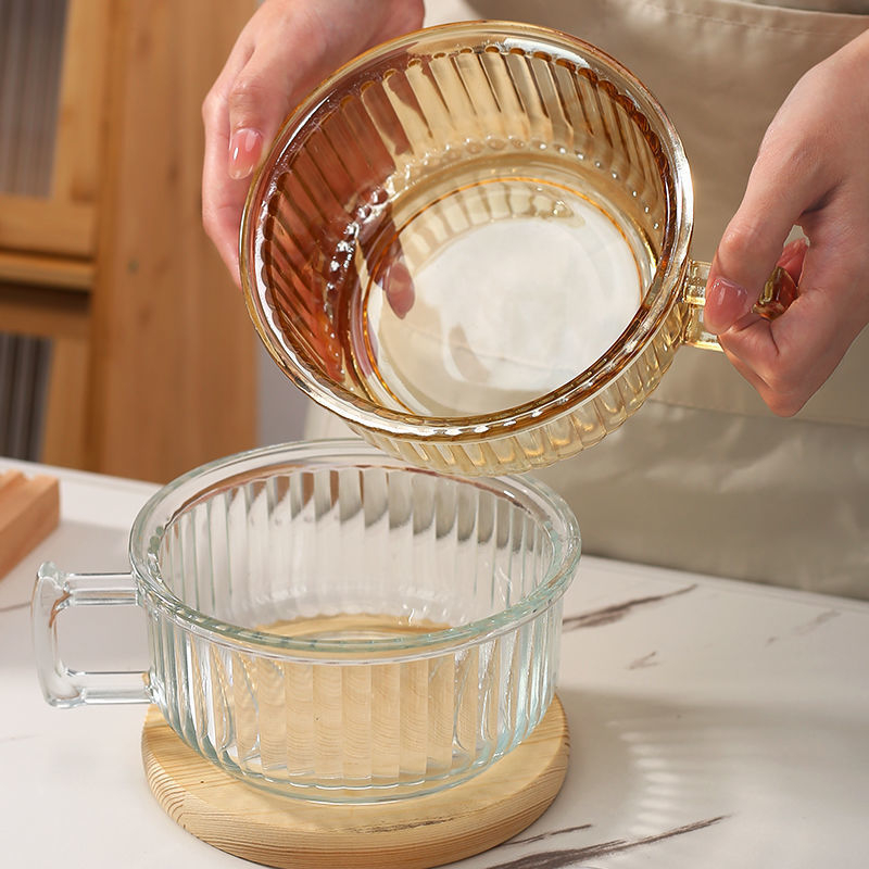 Γυάλινο μπολ για Instant Noodles με λαβή, αντι-κάψιμο, κατάλληλο για φούρνο μικροκυμάτων, με καπάκι, μεγάλης χωρητικότητας