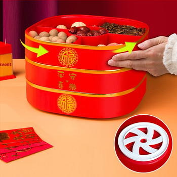 Трислоен пластмасов поднос за плодове с капак и разделители – прост стил, благоприятен узор