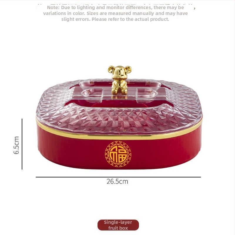 Трислоен пластмасов поднос за плодове с капак и разделители – прост стил, благоприятен узор