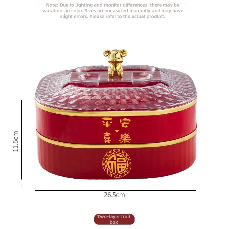 Трислоен пластмасов поднос за плодове с капак и разделители – прост стил, благоприятен узор