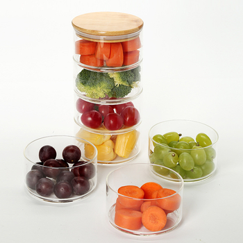 Μπολ σαλάτας από γυαλί υψηλής μποροσίλικης με ξύλινο καπάκι – στοιβάσιμο δοχείο για φρούτα και λαχανικά