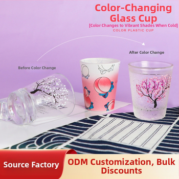 Стъклена чаша за вода с ефект промяна на цвета, ледников модел, капак за директно пиене (материал: термоустойчиво стъкло; комплект: четири броя; стил: модерен минимализъм)