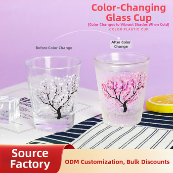 Стъклена чаша за вода с ефект промяна на цвета, ледников модел, капак за директно пиене (материал: термоустойчиво стъкло; комплект: четири броя; стил: модерен минимализъм)
