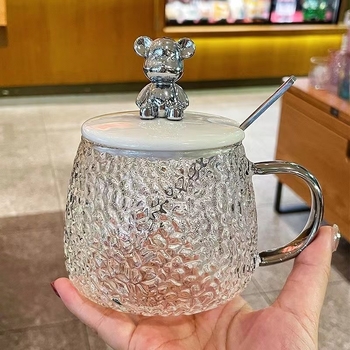 Čaša za vodu u japanskom stilu s ručkom, tekstura hammered mesh, staklo soda-lime, otisak logotipa, mogućnost prilagodbe