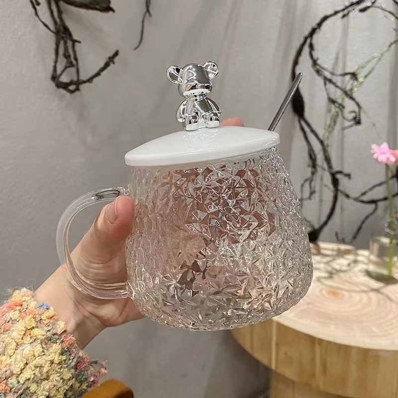 Čaša za vodu u japanskom stilu s ručkom, tekstura hammered mesh, staklo soda-lime, otisak logotipa, mogućnost prilagodbe