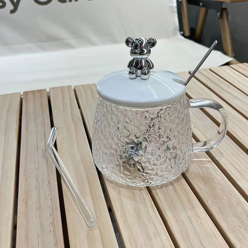 Čaša za vodu u japanskom stilu s ručkom, tekstura hammered mesh, staklo soda-lime, otisak logotipa, mogućnost prilagodbe