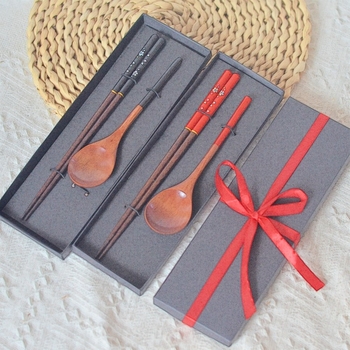 Set tacâm din lemn: lingură și bețișoare, în stil National Tide, cadou de nuntă, stil Nou Chinezesc, calitate primă clasă