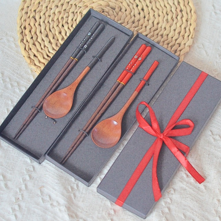 Set tacâm din lemn: lingură și bețișoare, în stil National Tide, cadou de nuntă, stil Nou Chinezesc, calitate primă clasă