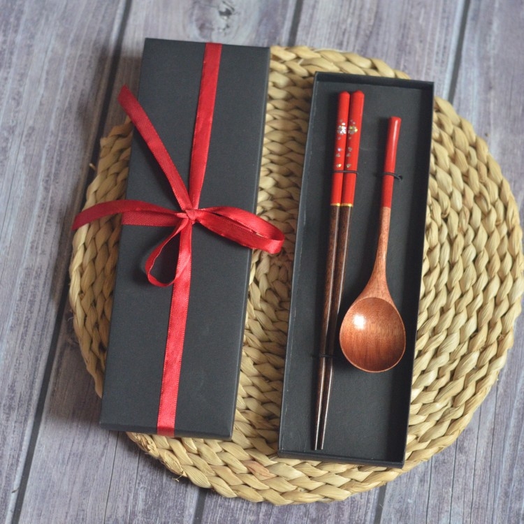 Set tacâm din lemn: lingură și bețișoare, în stil National Tide, cadou de nuntă, stil Nou Chinezesc, calitate primă clasă