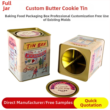 Prispôsobiteľná štvorcová kovová krabička na balenie maslových sušienok s lepidlovou tlačou